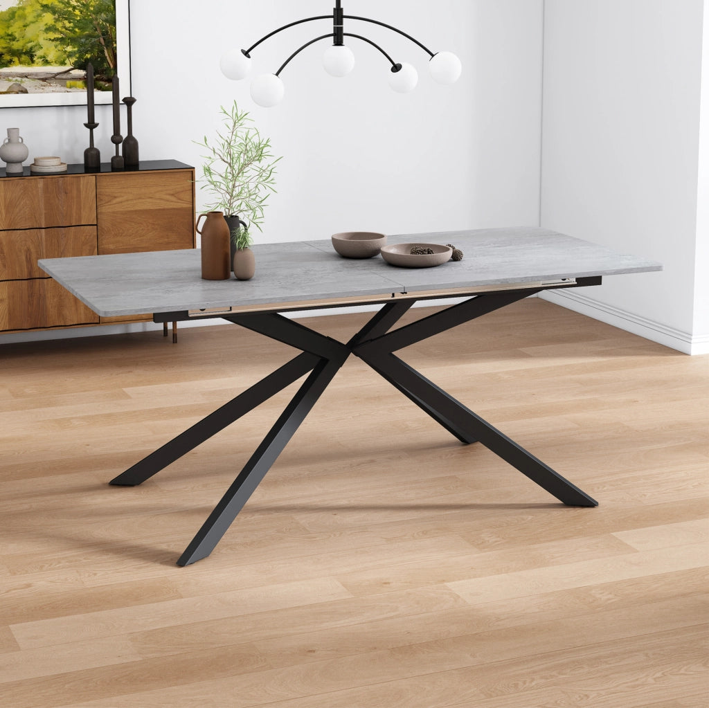 Tavolo da pranzo allungabile automatico in MDF e metallo effetto cemento nero e grigio