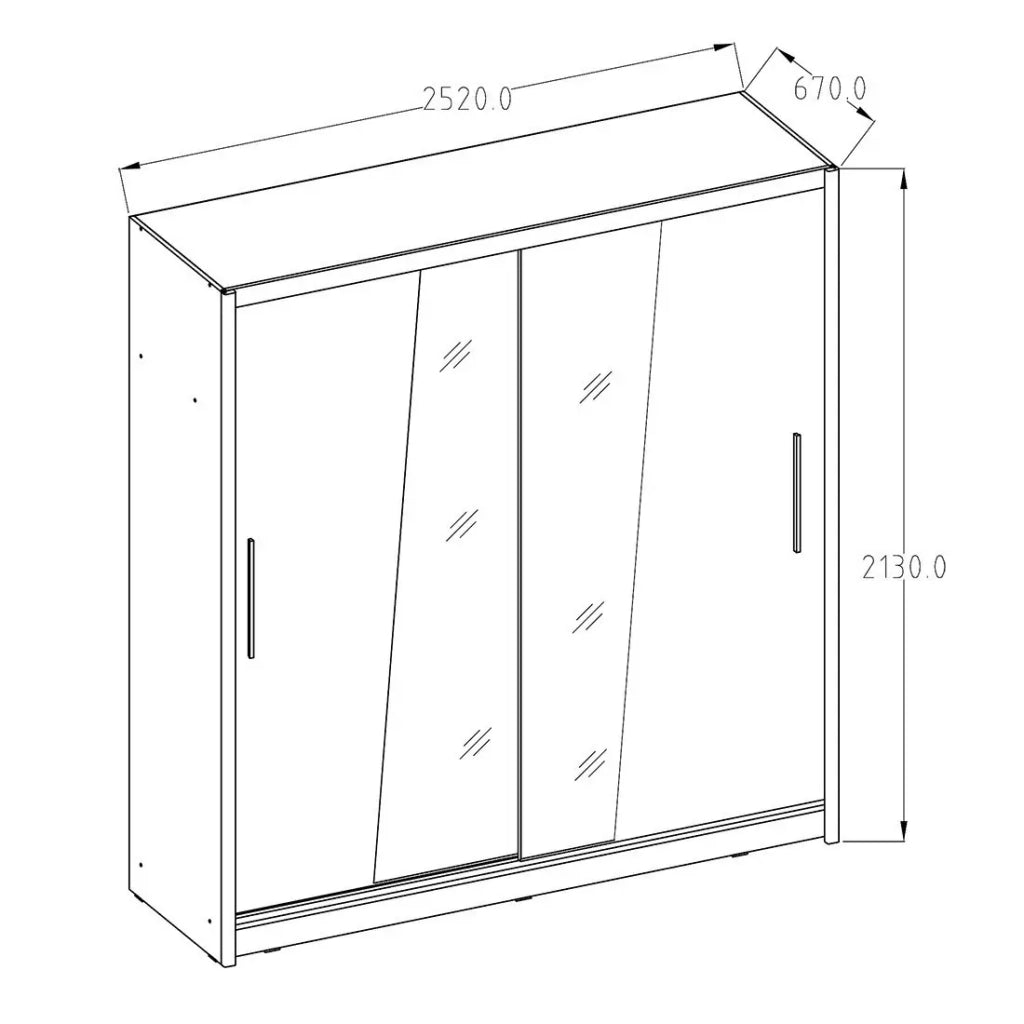 Armadio con 2 porte scorrevoli e specchio 205 cm - bianco - Collezione BAHIA