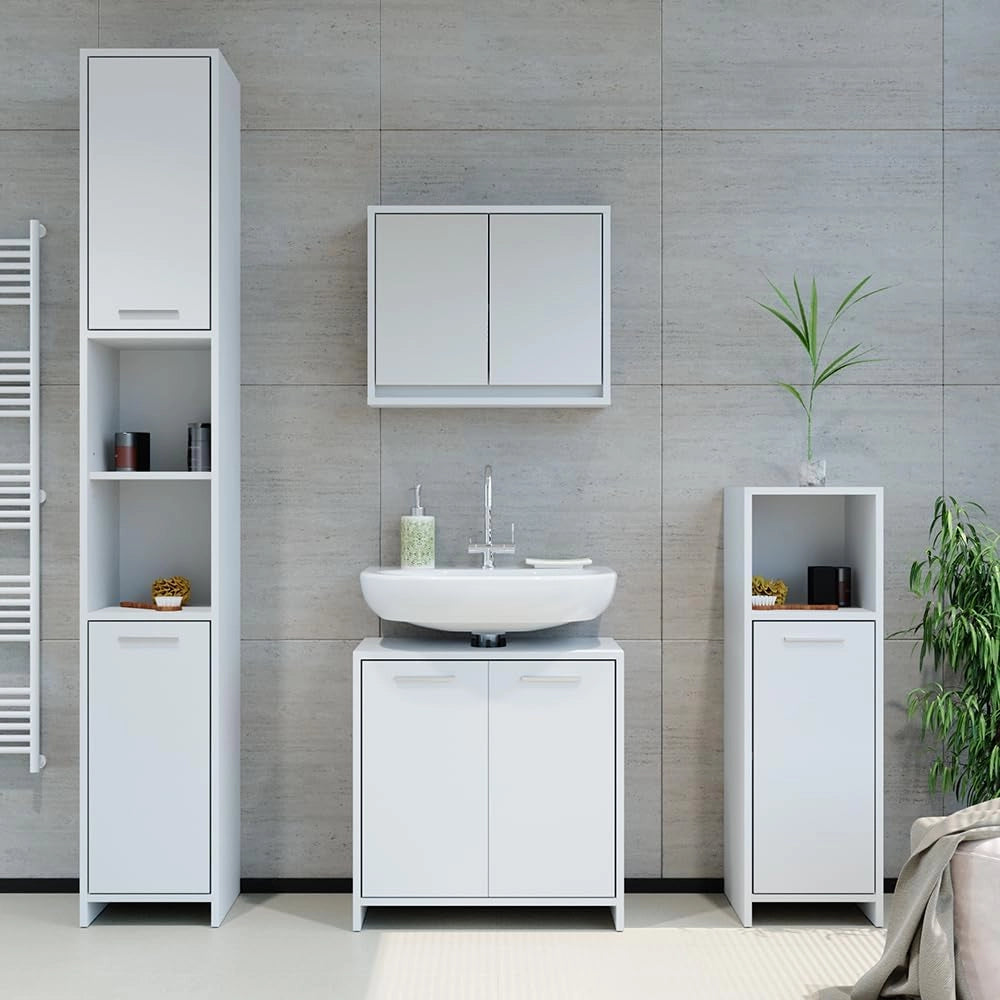 Specchio contenitore bagno Mila, Bianco, 55 x 45 cm, per montaggio a parete con ripiani regolabili