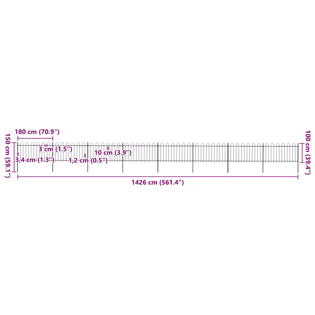 Recinzione da Giardino con Parte Superiore ad Anello in Acciaio 1426x100 cm Nera 277663