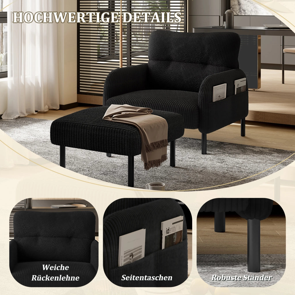 POLTRONA Singola 67x75x79 cm in corduroy nero