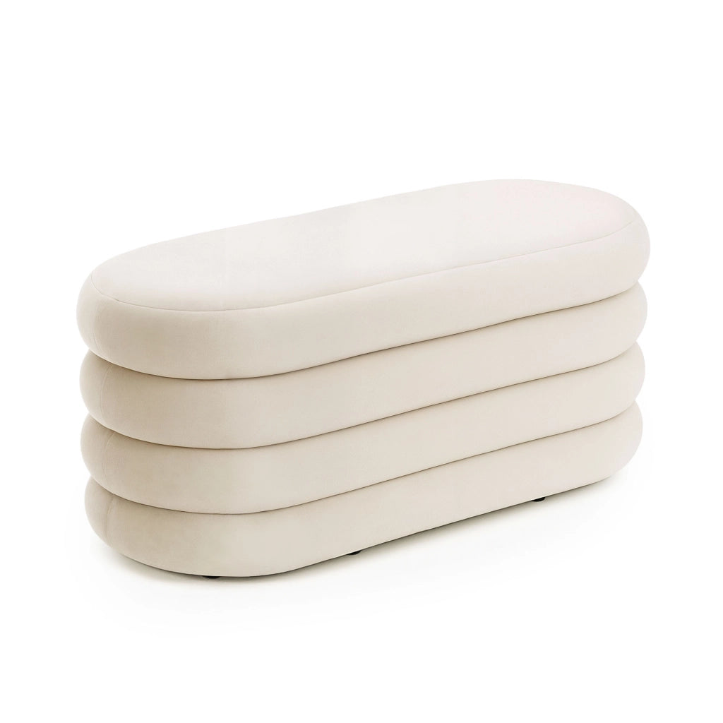 Panca imbottita con contenitore in velluto 100 cm PUFFO Crema