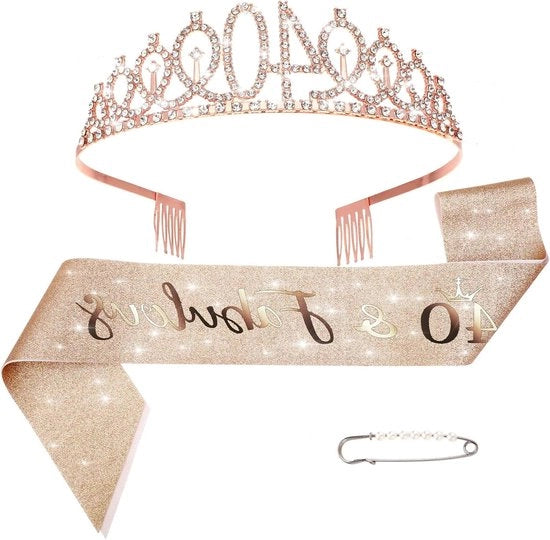 Decorazione per Compleanno Donna - Corona/Tiara con Strass Corona (Rosé Oro) - Articoli di Festa 40° Compleanno