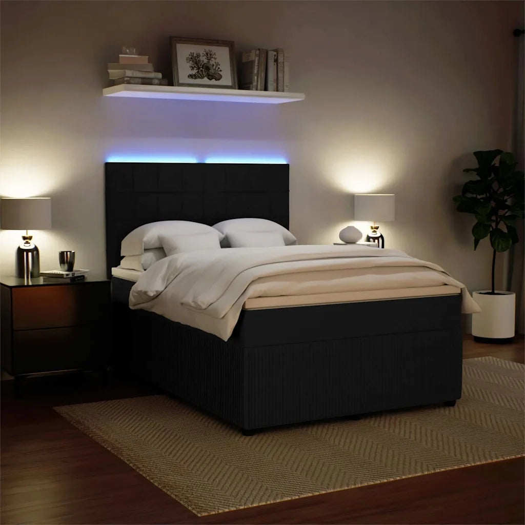 Giroletto a Molle con Materasso Nero 160x200 cm in Velluto
