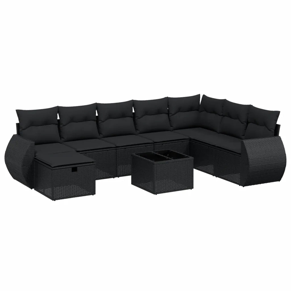 Set Divani da Giardino 9 pz con Cuscini Nero in Polyrattan 3264211