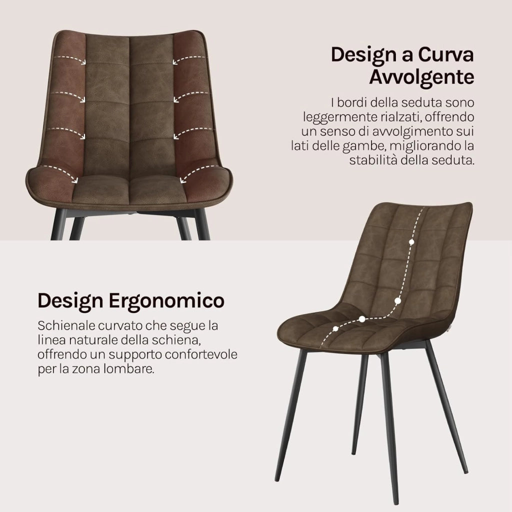 Sedie da Pranzo con Schienale senza Braccioli Sgabello in Ecopelle per Cucina Marrone BH207br-2