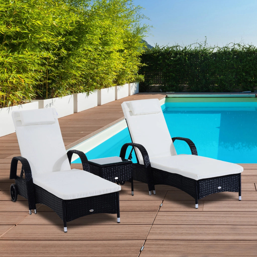 Set da Giardino in Polyrattan con 2 Sedie Sdraio e Tavolino ¨C Zephmum ¨C Nero