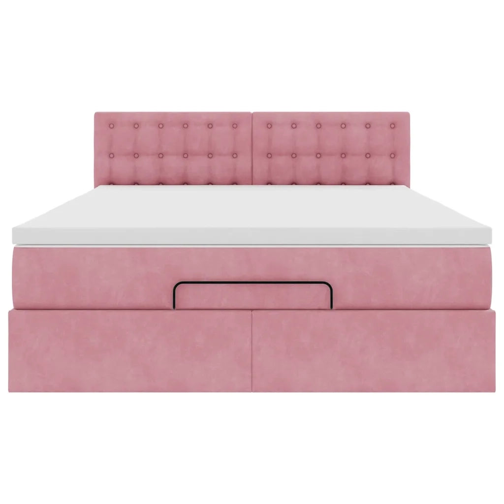 Struttura Letto Pouf con Materasso Rosa 140x200 cm in Velluto