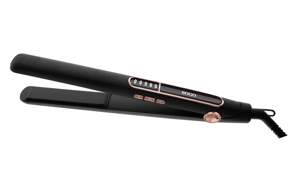 Piastra per capelli in ceramica e tormalina, 5 temperature fino 230°C con display LED e spegnimento automatico, cavo 2,5 m - Sogo