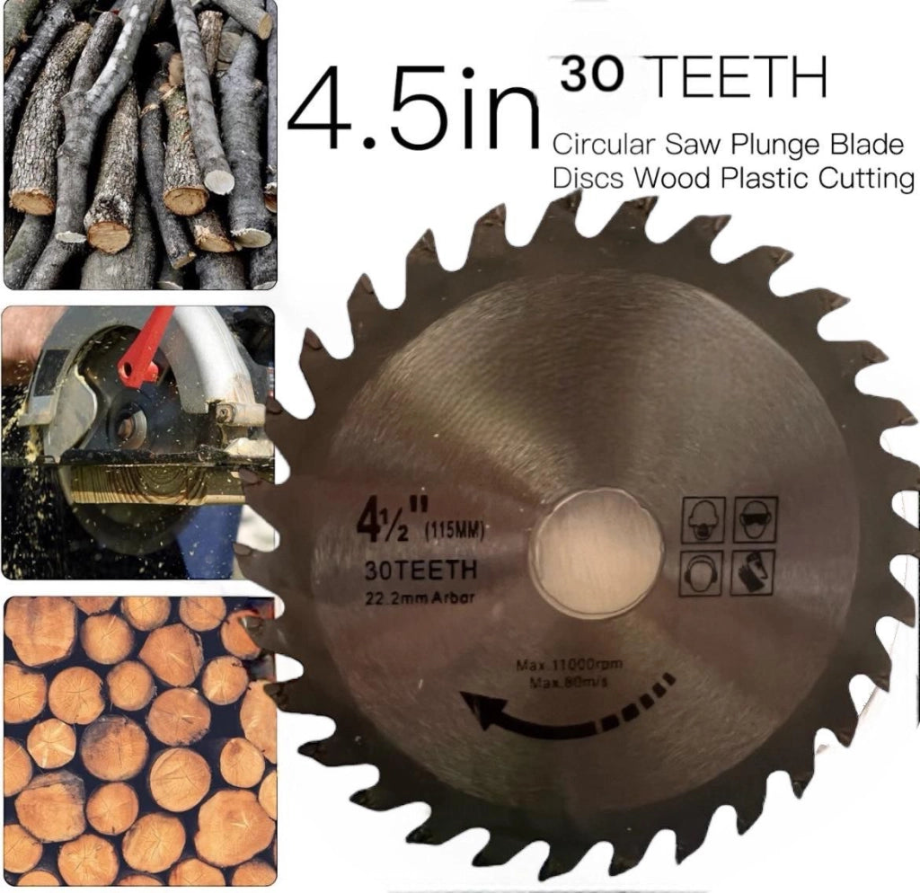 Disco per taglio legno 115mm per smerigliatrice 30 denti115 x 22.22mm ART.31581