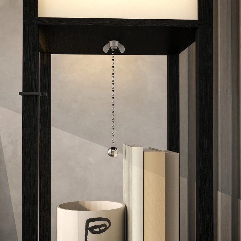 Lampada da terra con ripiani, prese USB-A/USB-C e presa standard, paralume in tessuto, nero, 26x26x159 cm