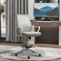 Sedia da Ufficio, Poltrona da Ufficio, Altezza Regolabile, Sgabello da Ufficio Girevole 360°, 64L x 59P x 104-124H cm, Grigio e Bianco