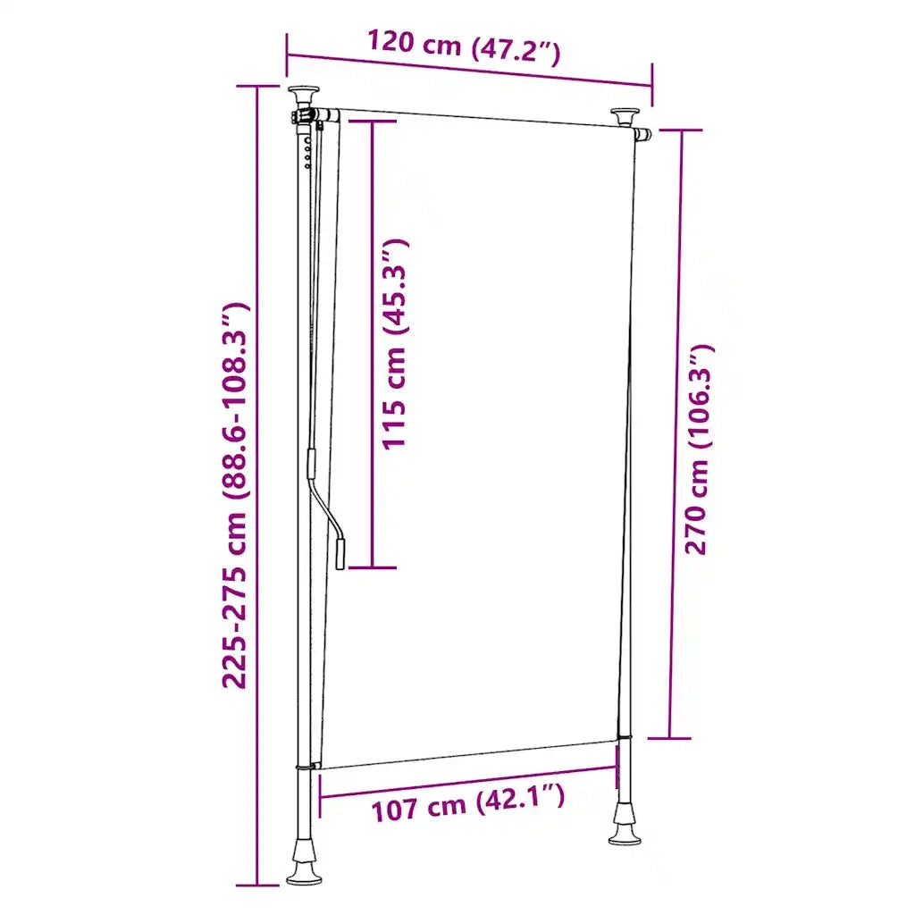 Tenda a Rullo Esterno Gialla e Bianca 120x270cm Tessuto Acciaio 368773