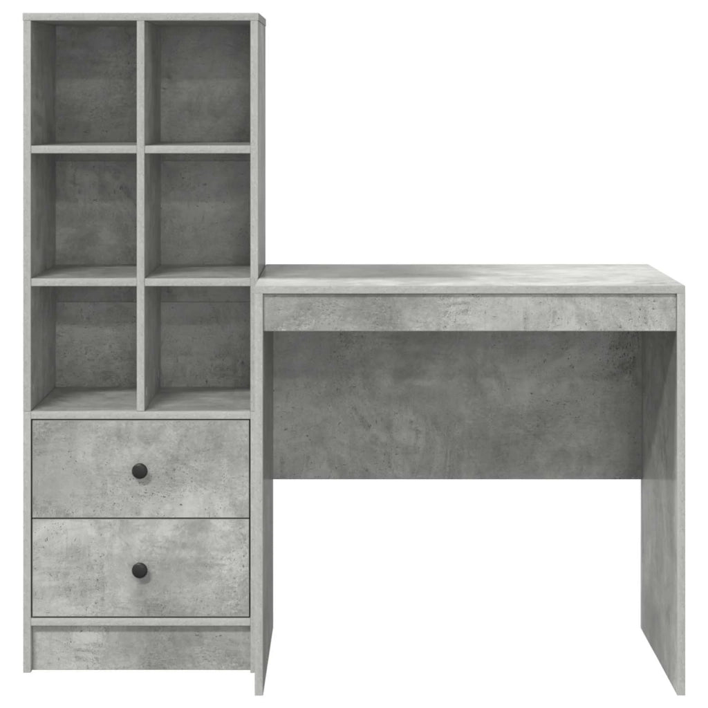 Scrivania | Tavolo da Ufficio con cassetto con lo scaffale 2 pz Grigio cemento