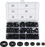 Set di guaine in gomma per passaggi - Set di passaggio cavi - 260 pezzi - Nero