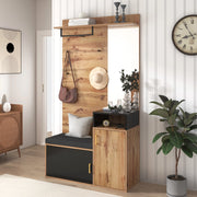 OKWISH Mobile da Ingresso con Specchio, Panca Scarpiera, 4 Ganci e Appendiabiti, 2 Vani, 105×40×191.5 cm