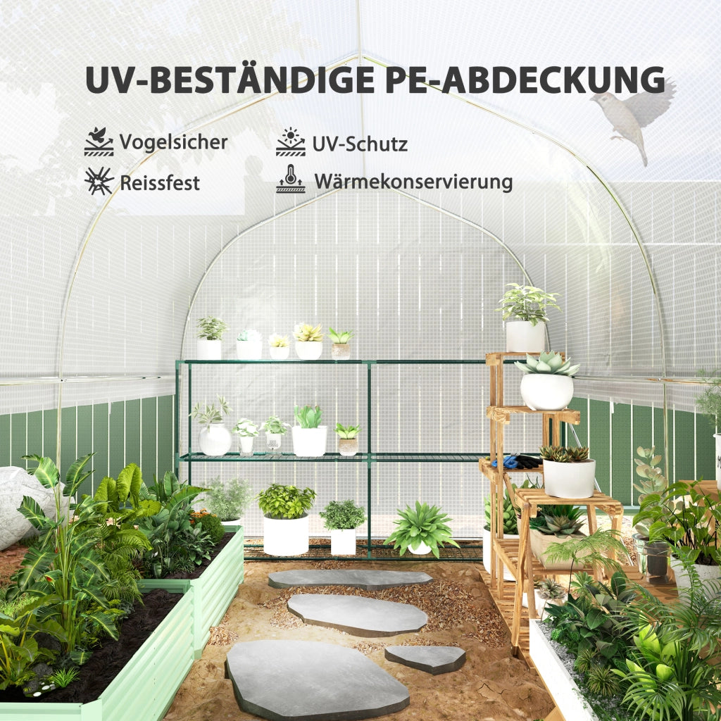 Serra tunnel da giardino 3x2x2 m ¨C Xylo ¨C con pareti laterali arrotolabili, telaio in acciaio, bianco