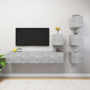 Set di Mobili Porta TV 6 pz-Set di 6 Credenza per TV Grigio Cemento in Legno Multistrato 643001
