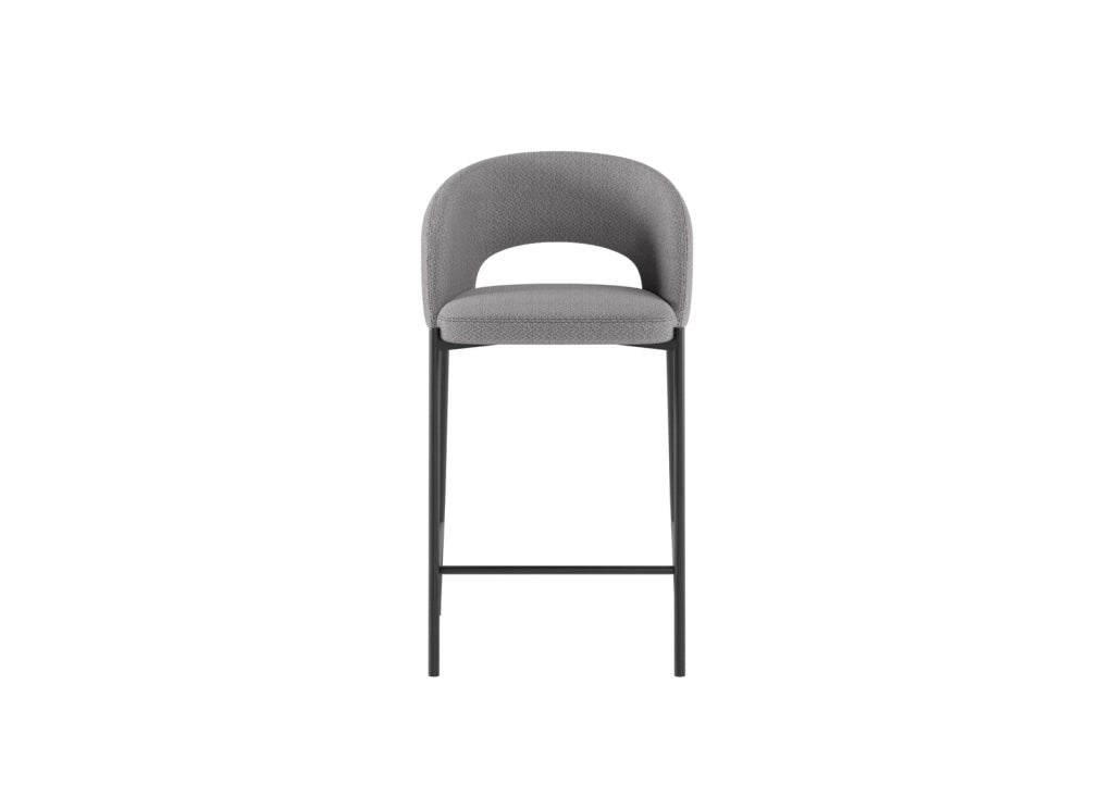 Sgabello Cucina Greta con Seduta in Tessuto Grigio Chiaro e Gambe in Metallo Grigio Grafite - Design Ergonomico - Om/394/SGC