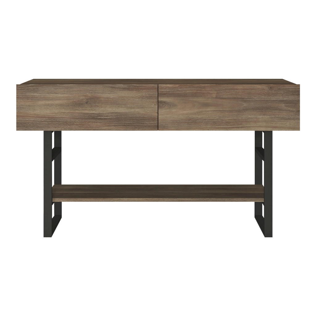 Tavolo Consolle Lappeenranta Mobile Contenitore con Ante a Ribalta 76x139x43 cm Effetto Rovere Scuro/Nero [en.casa]