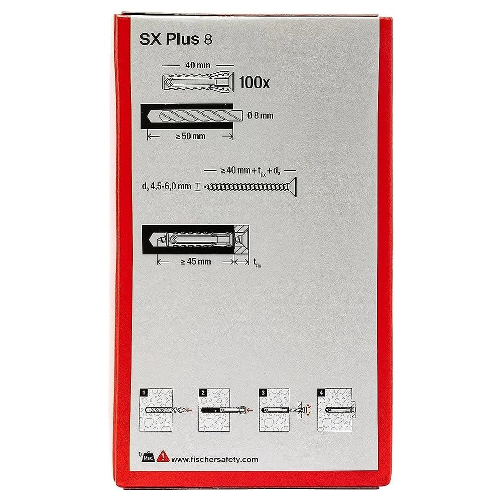 Fischer sx plus 8mm - 20pz tassello in nylon con espansione a 4 settori
