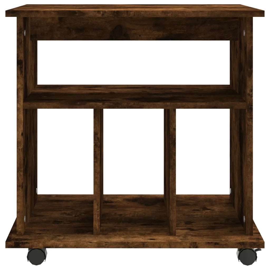 Mobiletto con ruote pratico 60 x 45 x 60 cm ampio spazio contenitivo stile contemporaneo legno composito finitura rovere affumicato 02_0048535