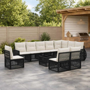 Set Divano da Giardino 11 pz Nero e Bianco Crema polyrattan 3435448