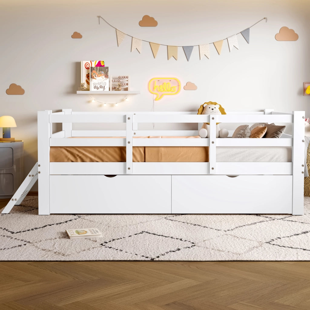 LETTO con sponde e 2 cassetti 90x200 cm Bianco in MDF