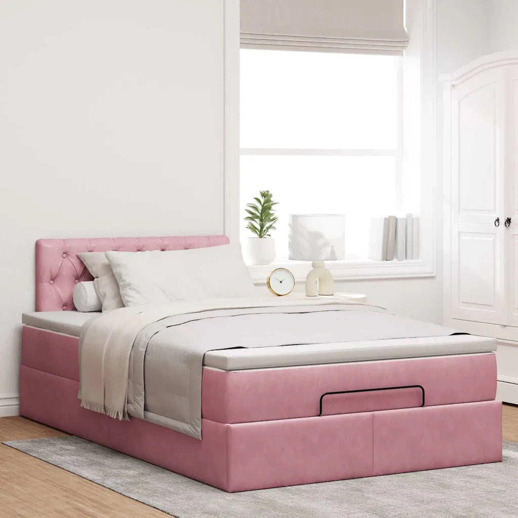 Struttura Letto Pouf con Materasso Rosa 120x200 cm Velluto 3311842