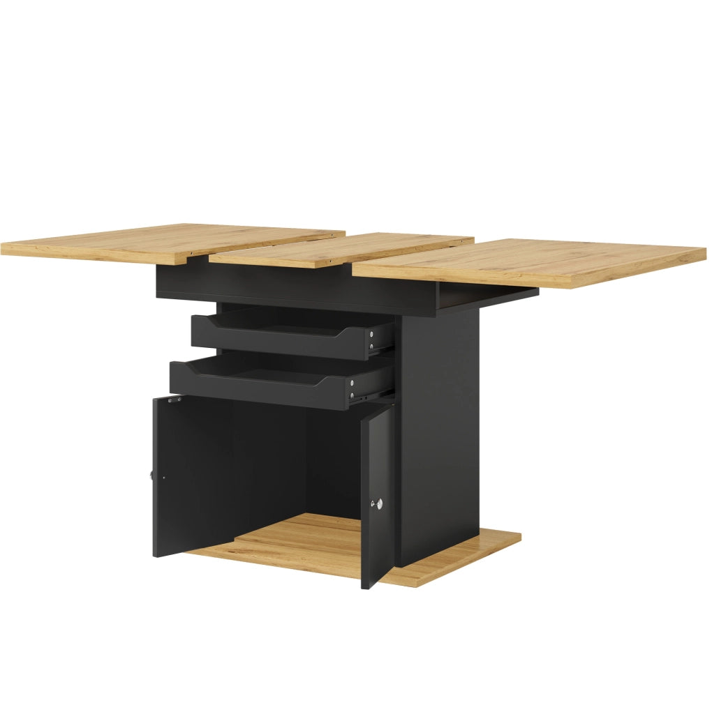 Tavolo da pranzo allungabile 110-140x80x76 cm con contenitore; chiusura soft-close in MDF nero