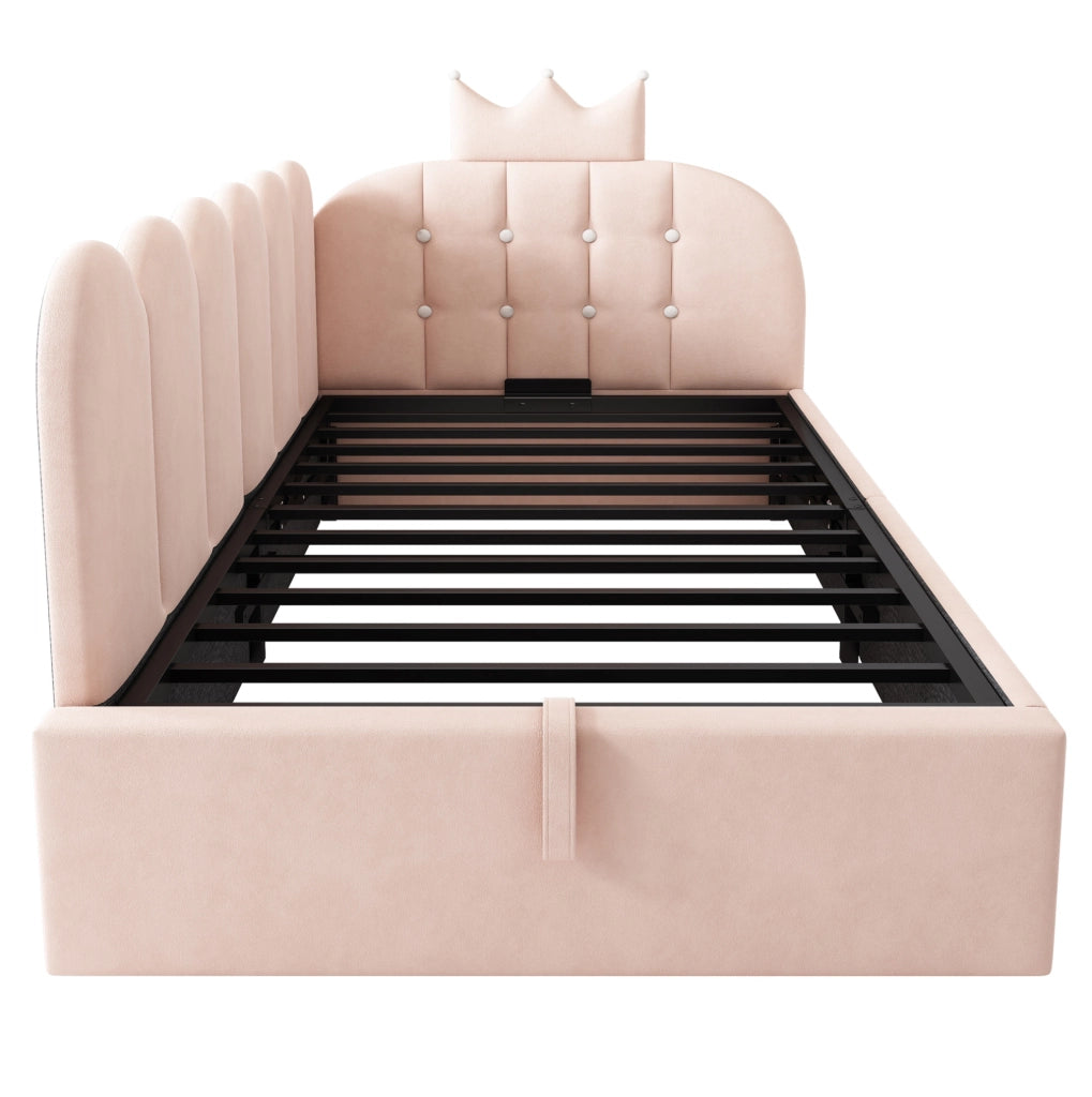 Letto da giorno 90x200 cm con contenitore idraulico; velluto rosa