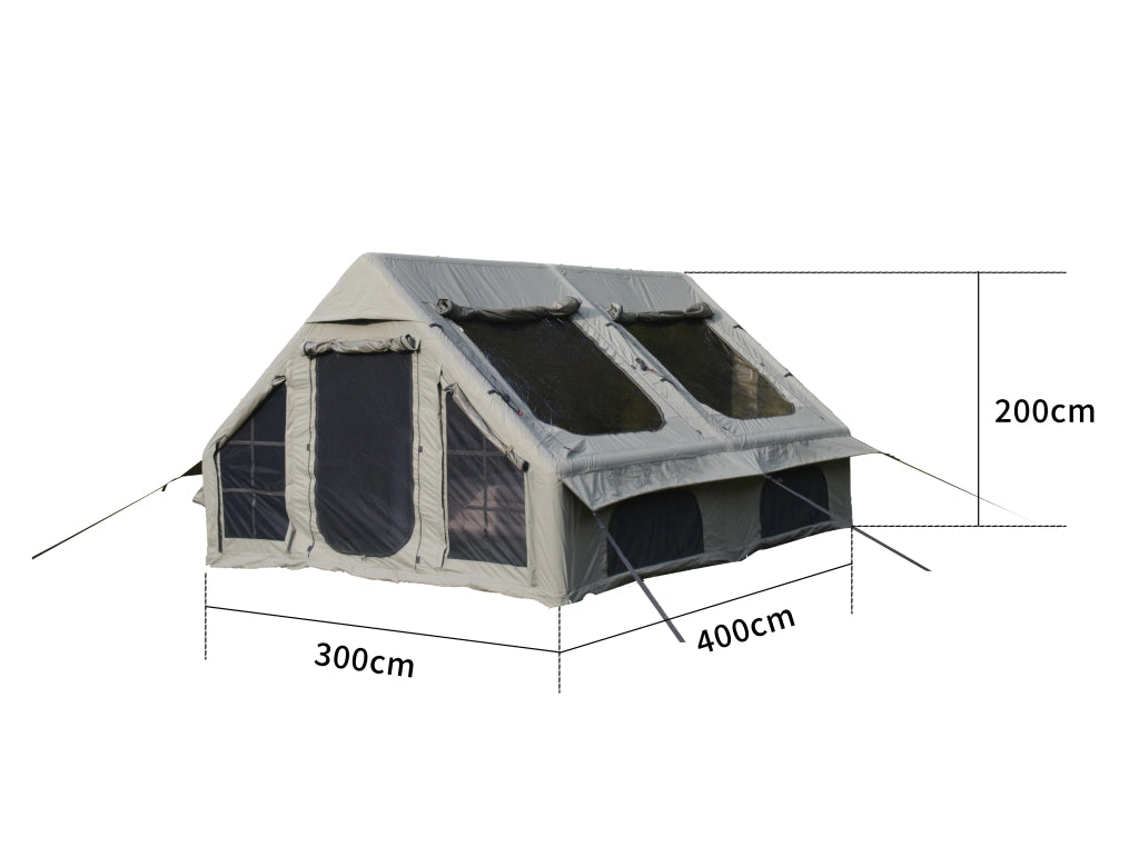 Gazebo da giardino gonfiabile con telaio a trave, finestre a zanzariera, per campeggio familiare, in poliestere beige