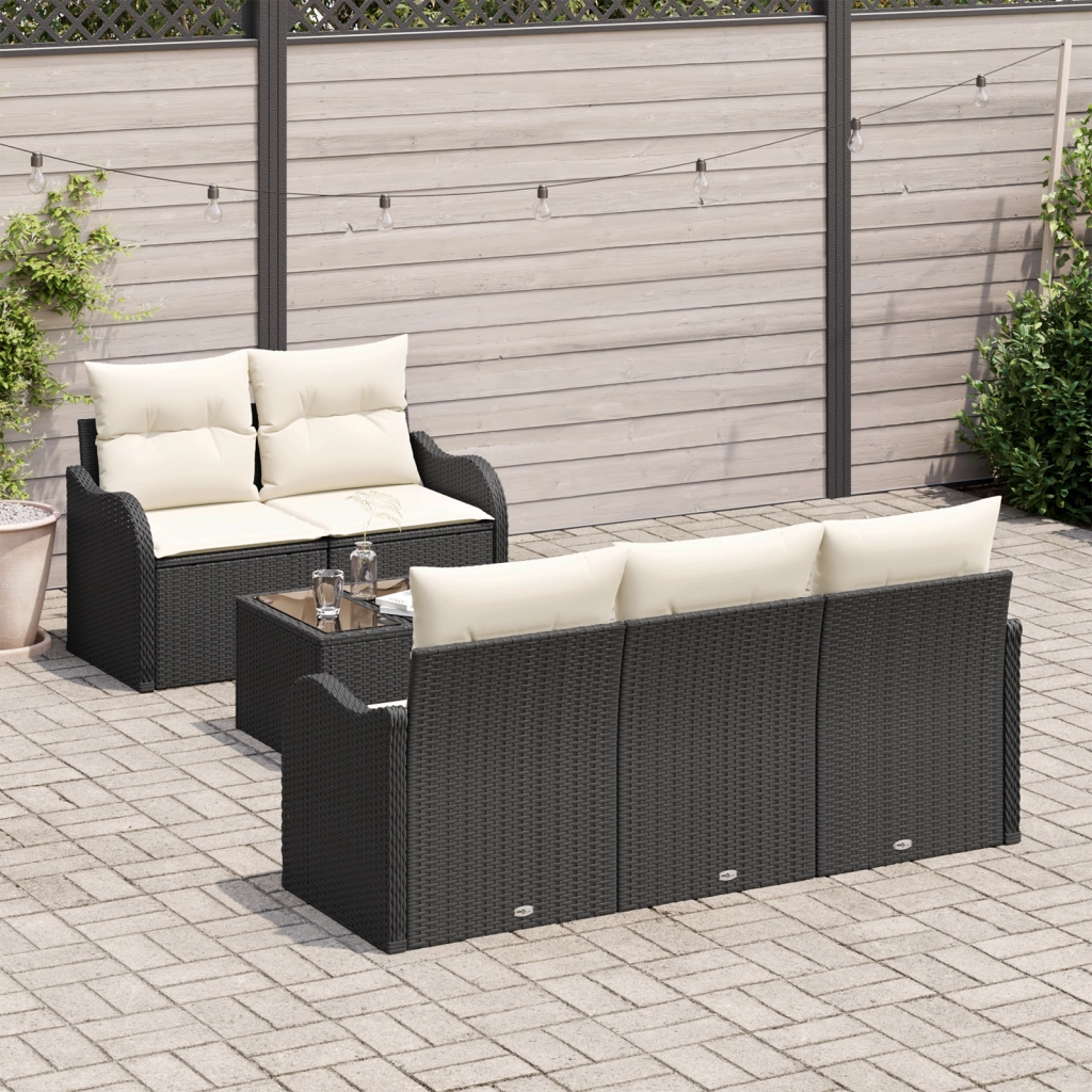 Set Divano da Giardino  6 Pezzi con Cuscini in Polyrattan Nero