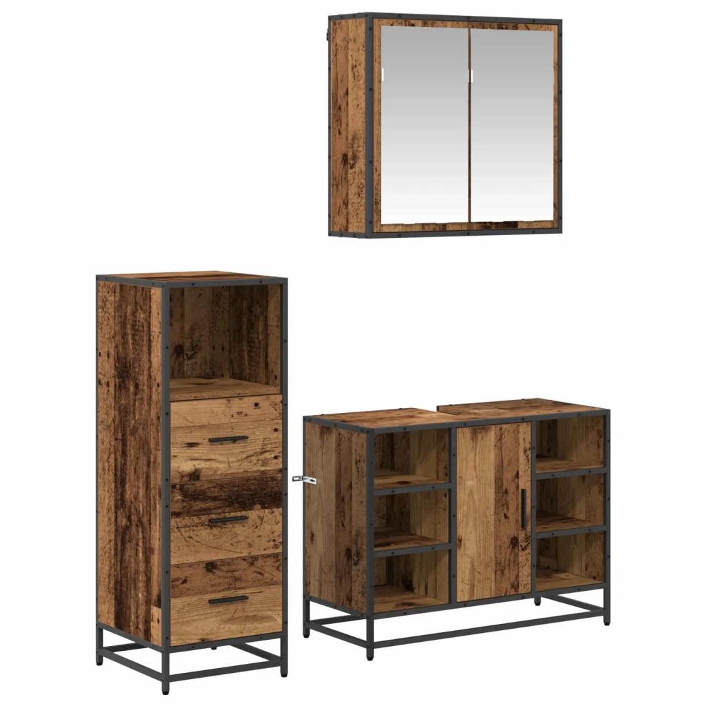 Set di mobili per il Bagno | Armadio da bagno con cassetto 3 pz Legno vecchio