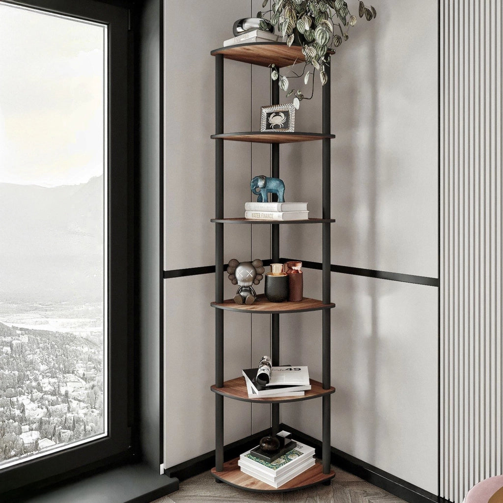 Biblioteca Schiavon, Libreria 5 Ripiani, 34x34x173h cm Marrone Noce