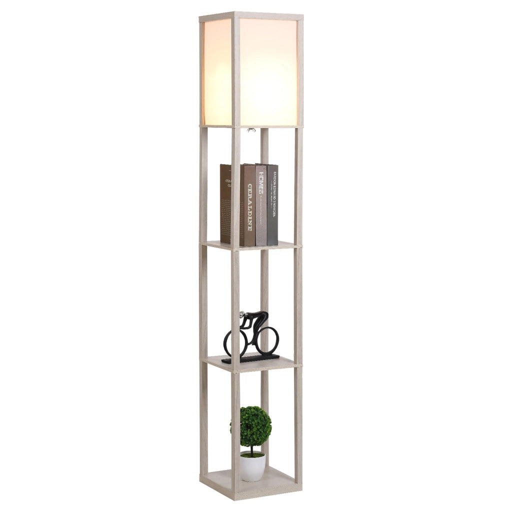 EasyComfort Lampada a Terra 40W con 3 Mensole Integrate e Interruttore a Pedale, Lampada Moderna in MDF e Acrilico, 26x26x160 cm, Rovere