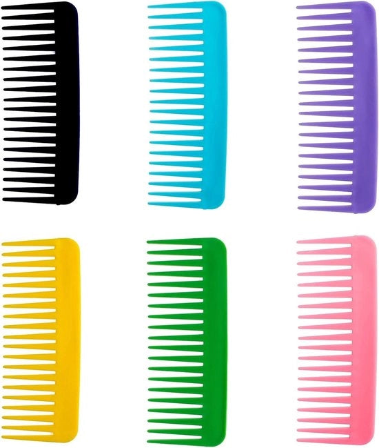 Kam per capelli - Denti larghi - Antistatico - 6 pezzi - Kam grossolano - Per signore e signore - Kam per stile per capelliere - 6 colori