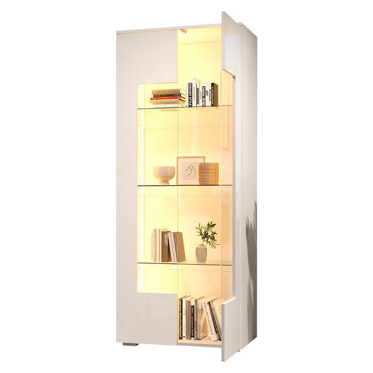 Vetrina soggiorno 70x40x173 cm - Xylo - 2 ante in acrilico, LED, struttura in vetro temperato, MDF bianco