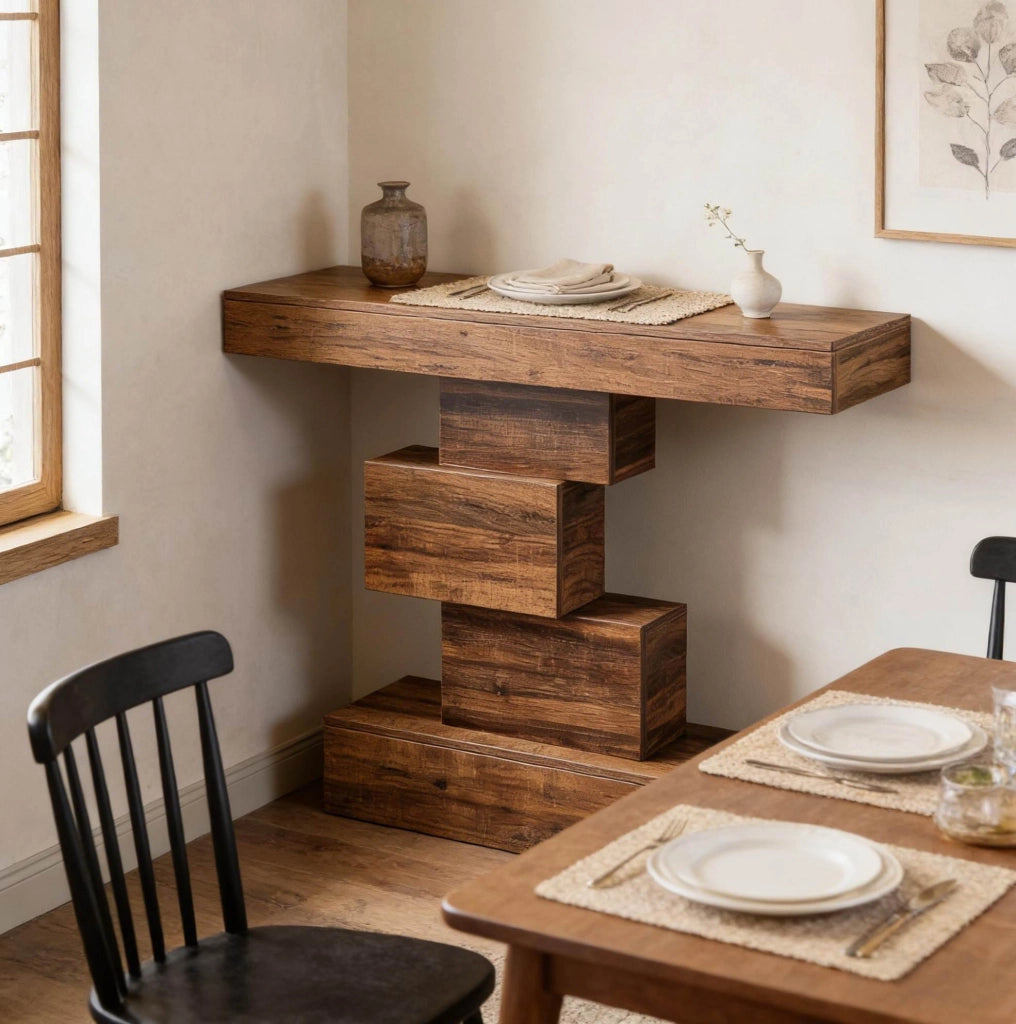Tavolo consolle marrone scuro 108x30x80 cm con base geometrica