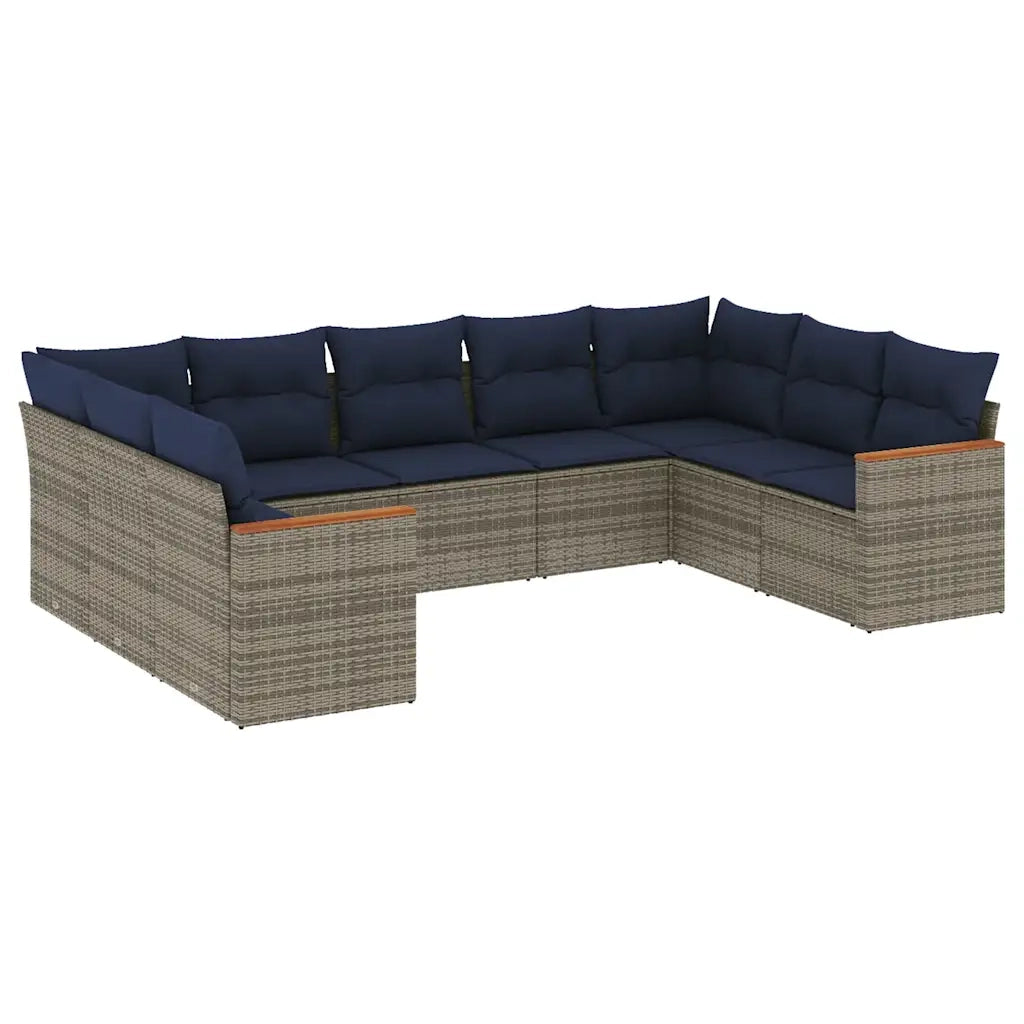 Set Divani da Giardino 9 pz con Cuscini Grigio in Polyrattan 3226278