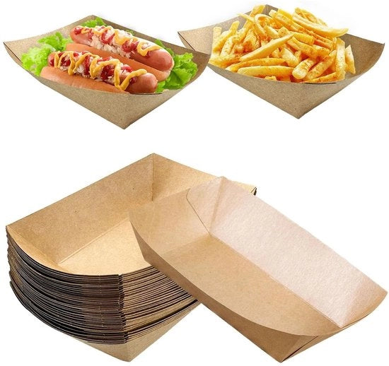 Scatole in Carta Kraft - Trattatoio per Cibi - Duraturo e Forte - 50 Pezzi - Trattatoio per Snack - Perfetto per Patatine e Snacks - Ideale per Feste
