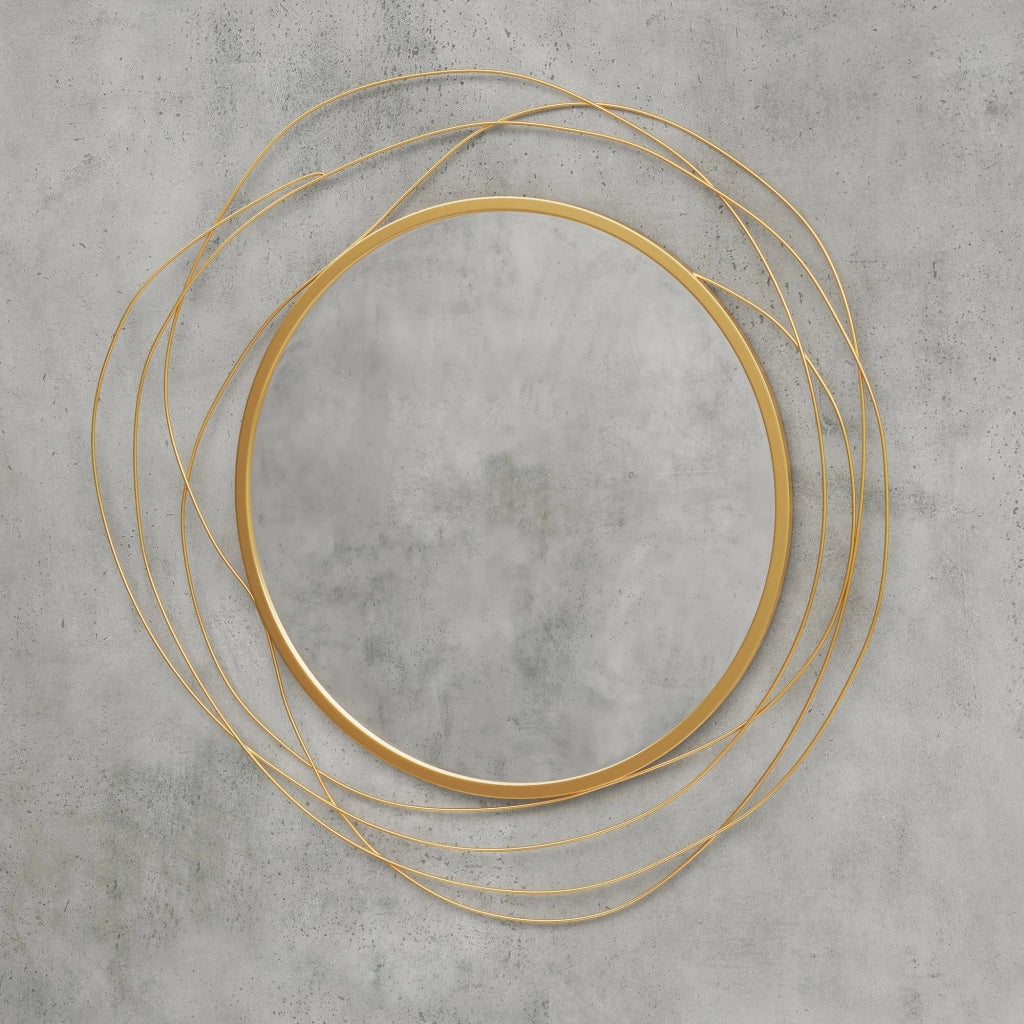 Specchio Moderno e Rotondo Decorativo a Muro con Ganci Ø65x1 cm in Vetro e Metallo Oro