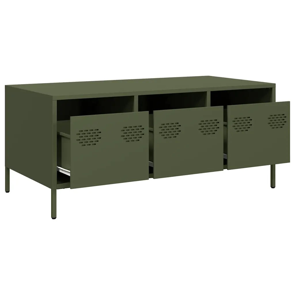 Tavolino da salotto | Tavolino da caff¨¨ | Tavolino da Soggiorno Verde Oliva 101,5x50x43,5 cm Acciaio Laminato a Freddo