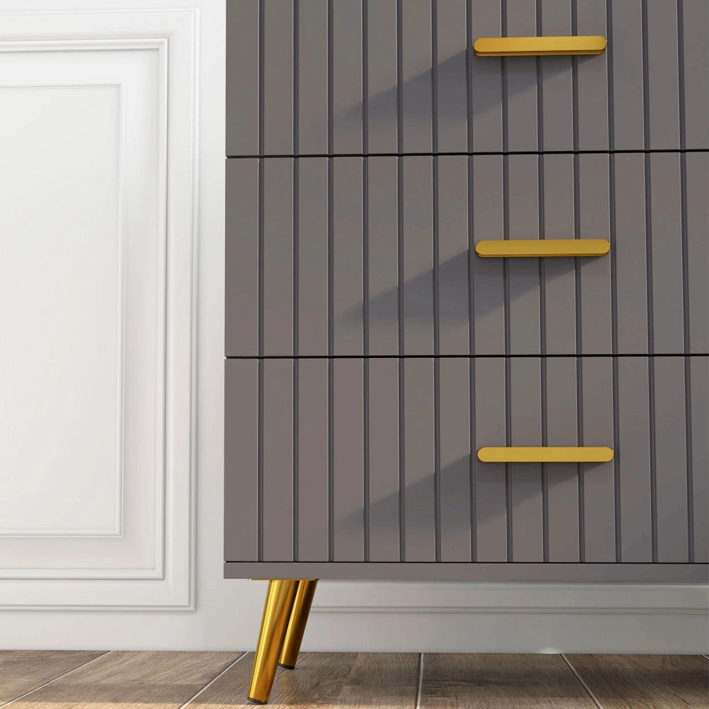 Cassettiera 4 Cassetti Design Moderno 60x40x90 cm in Legno e Alluminio Oro e Grigio Scuro