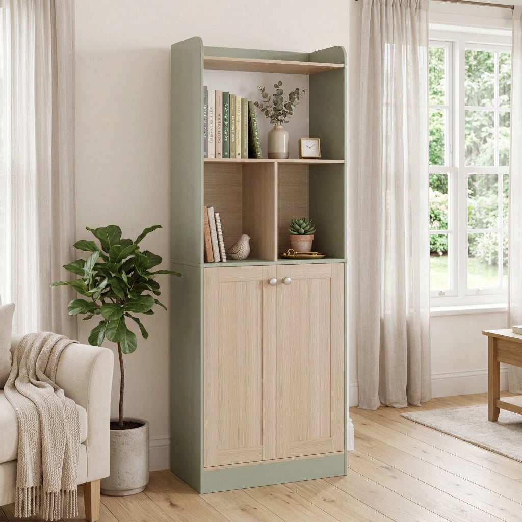 Libreria 5 ripiani con 2 ante ¨C Xylo ¨C Legno naturale e verde 60x30x161cm