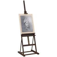 Cavalletto in Legno con Altezza Regolabile 171-230cm, Cavalletto Pittura con Archiviazione, Inclinazione Regolabile 80° max., Marrone