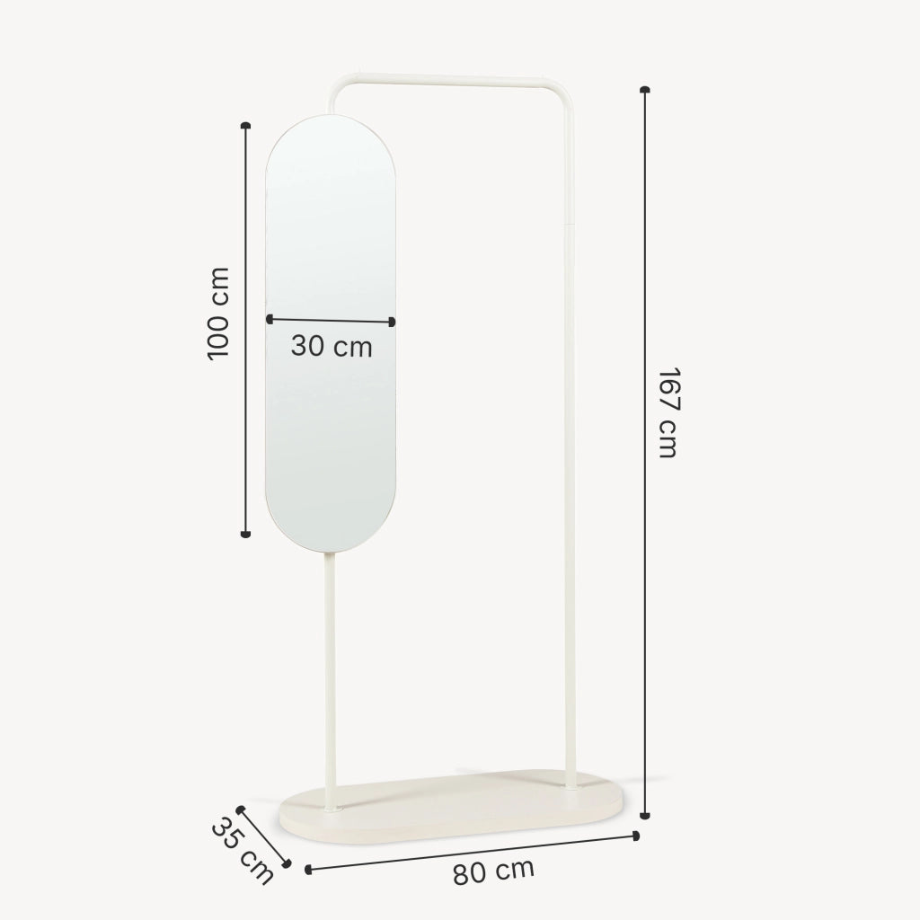 Stand Appendiabiti Vamn con Specchio Girevole 167 x 80 x 35 cm - Avena Oatmeal [en.casa]