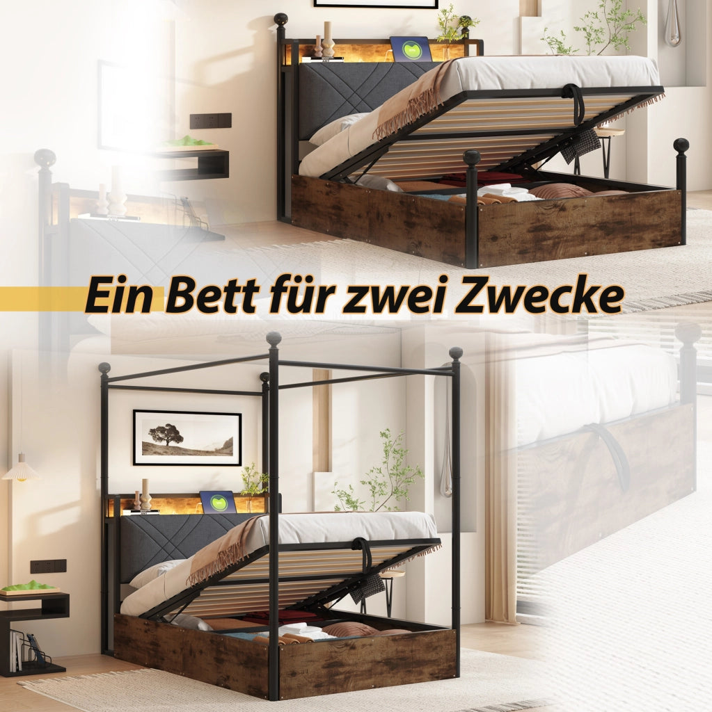 Letto singolo smart a baldacchino 90x190 cm con LED e USB