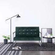 Divano a 2 Posti con Braccioli-Sofa 2 Posti Verde Scuro Cromato e Velluto