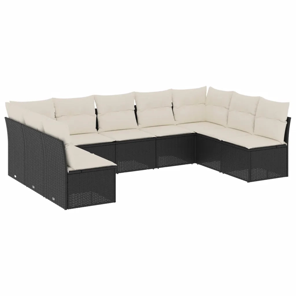 Set Divani da Giardino 9 pz con Cuscini Nero in Polyrattan 3218066